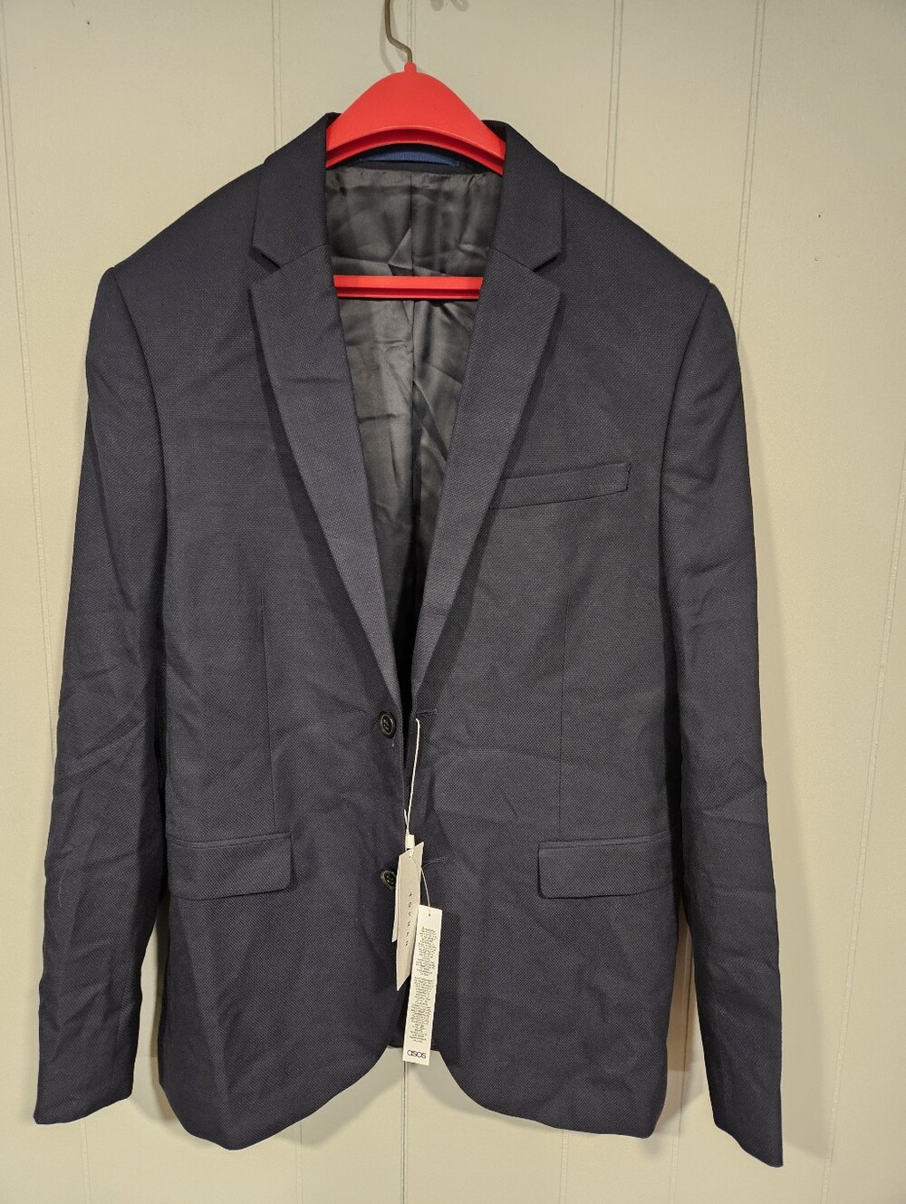 Topman Mens 40R Navy Blue Textured Single Breasted Blazer Suit Coat Jacket NWT